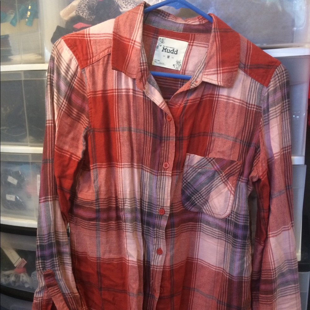 Red Plaid Long Sleeve Mudd Button Up Shirt Size M